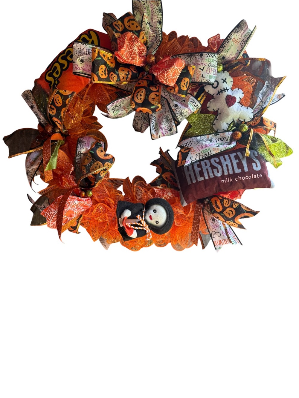 Halloween Orange Decorative Wreath with Accent